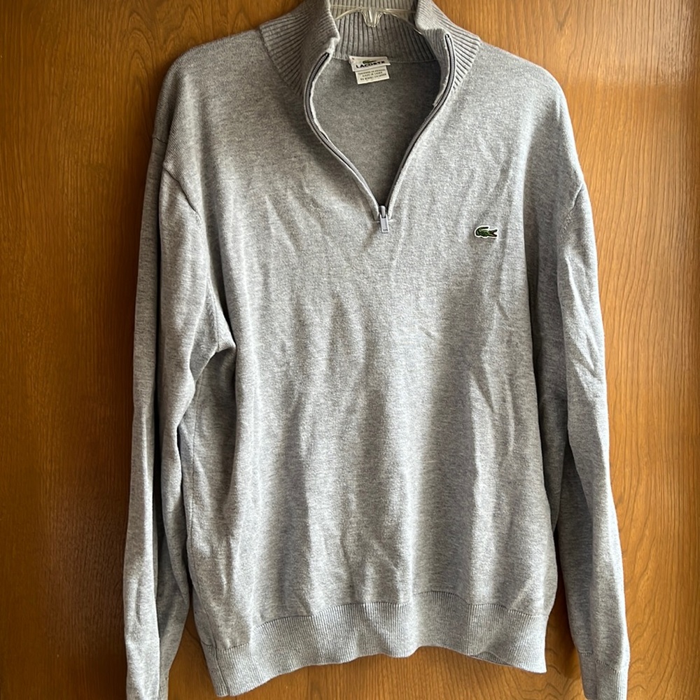 Lacoste Size 6/XL (but runs a bit small )  Quarter Zip Pullover Sweater- grey